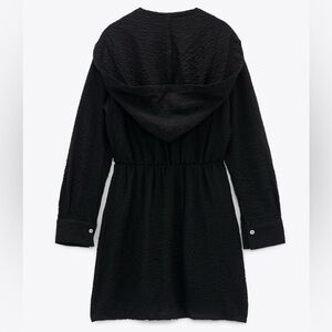 Zara Women’s Sz Medium Black Crinkle Textured Hooded Black Wrap-Dress SS21